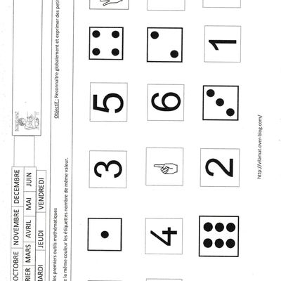 Reconnaître les petits nombres 1 à 6