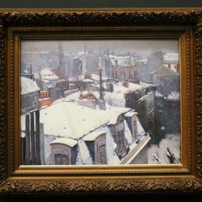 Vue de toits (Effet de neige), huile sur toile de Gustave Caillebotte