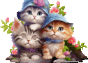 Bonjour les ami(e)s - gif animé - chats - fleurs