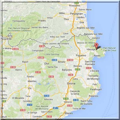 Espagne - Santa Creu de Rodes - Position village fortifié sur carte