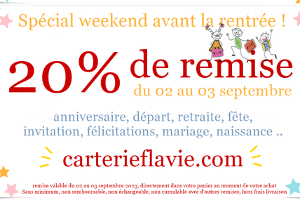 Remise Spéciale Rentrée ! weekend à 20% sur tout le site