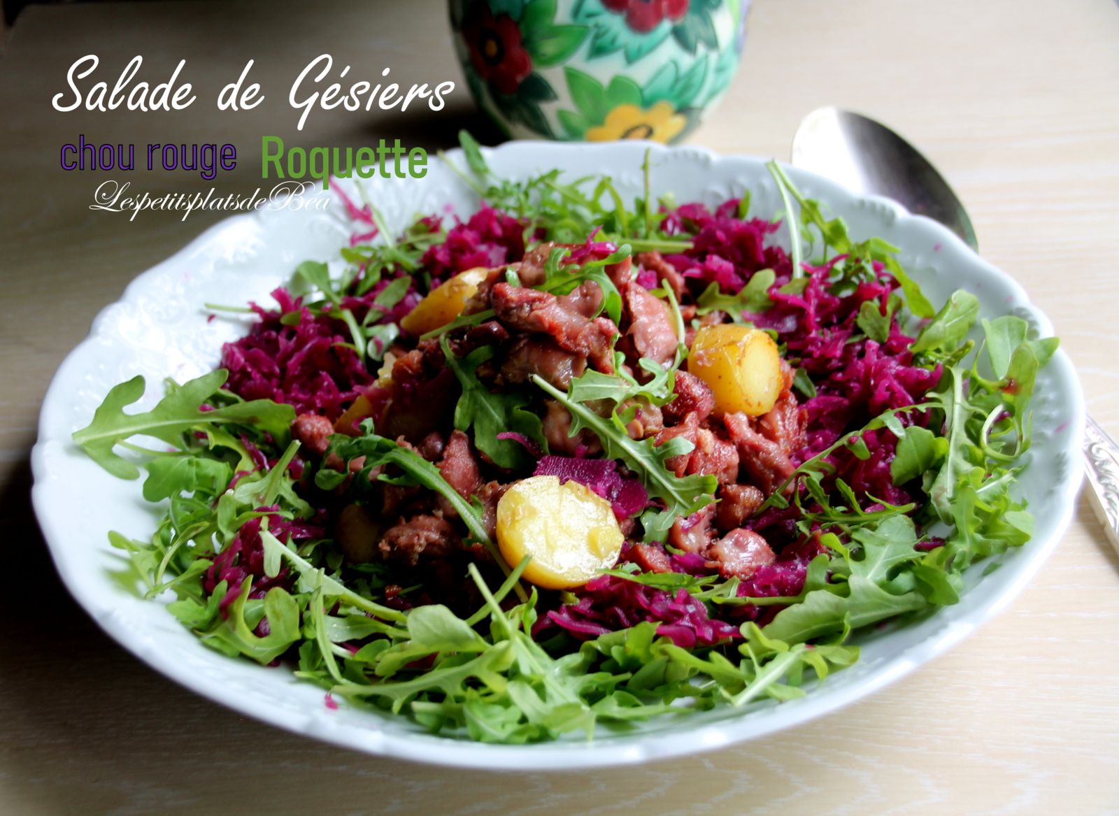 Salade de gésiers confits, chou rouge et roquette - Les petits plats de Béa