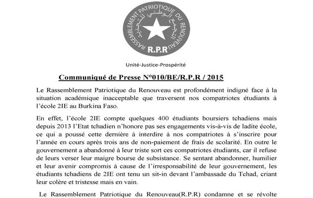 Sort des étudiants #400tchadiens au Burkina Le RPR s'inquiéte et exige la résolution immédiate