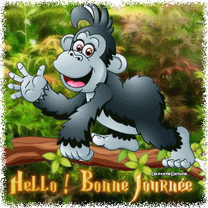 Mignon petit gorille dans la jungle - gif animé bonne journée-a