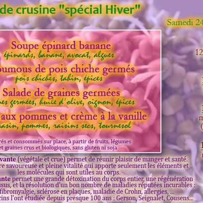 Atelier crusine "spécial Hiver" samedi 24 février 2024 de 11h à 14h