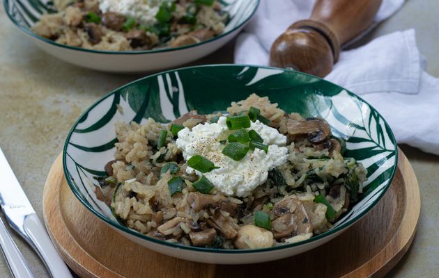 ONE POT RICE CHAMPIGNONS COTTAGE CHEESE 