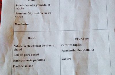 Menu cantine!!!