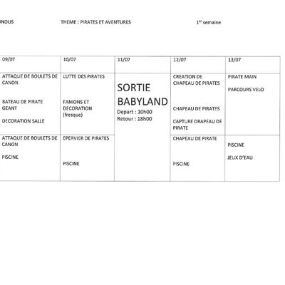 PLANNING DES VACANCES DE JUILLET 2018