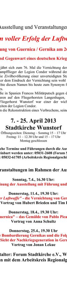 Wunstorf 7.- 25.4.13 Ausstellung und Veranstaltungen "Ein voller Erfolg der Luftwaffe" in Gernika