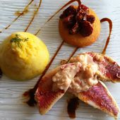 Filets de rouget sauce citronnée à l'échalote, purée de panais et tomates confites sur sablé au parmesan - La cuisine de Fanie