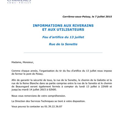 ZAC des Bords de Seine: information importante pour le 13/07