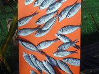  peintures  mer d' orange 40 x 60 - les 2 verts sont vendus