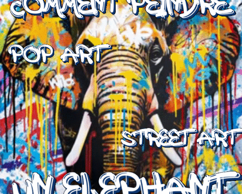 Dessin et peinture - vidéo 4119 : Comment peindre un éléphant dans le style pop art ou street art ? - bombes acryliques et pochoirs.