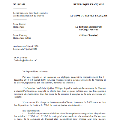 L'arrêté Anti Chicha du 3 juillet 2018 est annulé: La Commune de Clamart est condamnée