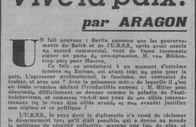 Aragon in Ce soir, 23 août 1939 : "Vive la paix !"