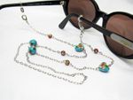 Chaine de lunettes perles cloisonnées chinoises turquoise, cadeau mamie, cadeau maman