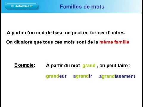 Les familles de mots. Leçon de français pour le CE1