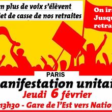 Non à la casse des retraites : manifestation à Paris, jeudi 6 février 2020, 13h 30, Gare de l'Est