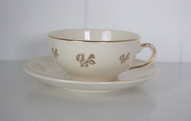 Tasse à café fleurs dorées Villeroy et Boch Années 60 - Vintage 