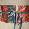 Ceinture OBI en patchwork de tissus japonais, liens bleu