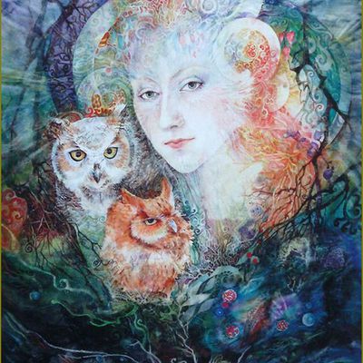 Femme et oiseau en peinture -   Helen Nelson-Reed