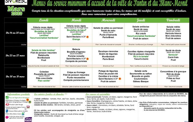 Menus du service minimum d'accueil des enfants