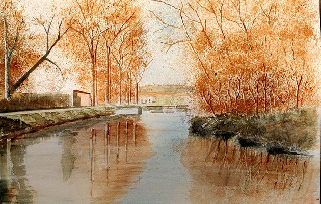 Canal Ecacheries, Pont bascule - aquarelle