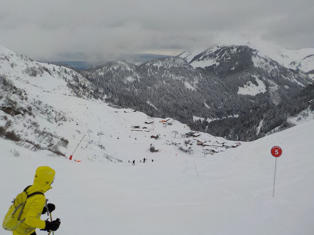 Sortie du chalet ; Pré la Joux d'en haut ; Devant la salle hors sac ; Dans la salle hors sac