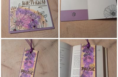 DIY - Carte d'anniversaire fleurie et son marque page 