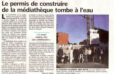 Article du Parisien 23/05/09 - Le Permis de la Médiathèque tombe à l'eau