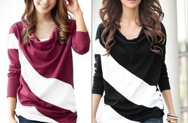 Color Contrast Long Sleeve Striped Top