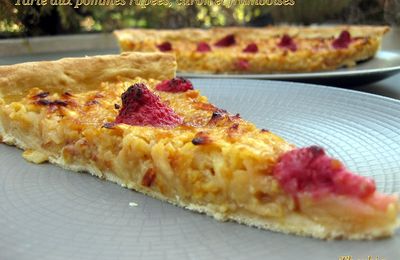 Tarte aux pommes rapées, citron et framboises