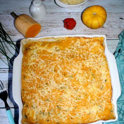 Gratin de poulet aux poireaux et à la butternut 