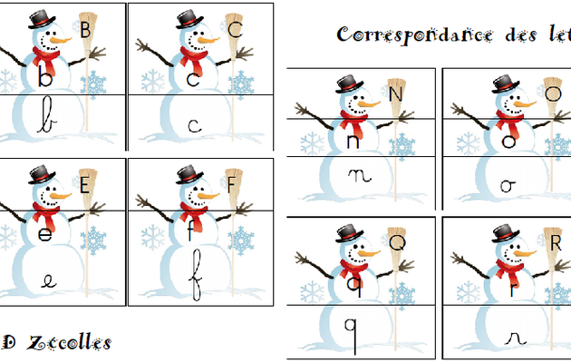 Correspondances des lettres avec les bonhommes de neige