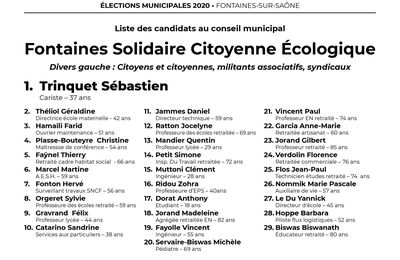 Liste Fontaines Solidaire Citoyenne Écologique