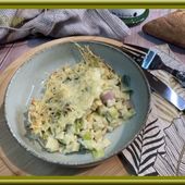 Gratin de crozets aux poireaux, Comté et jambon cru