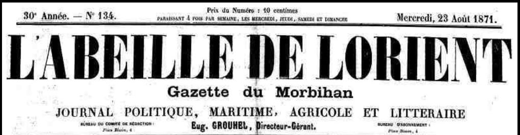 La presse locale en 1871 - L'Abeille de Lorient du 23 août 1871