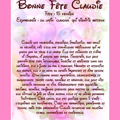 Carte Bonne Fête Claudie - 15 février