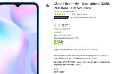 Bon plan Smartphone Xiaomi Redmi 9A à moins de 100 euros