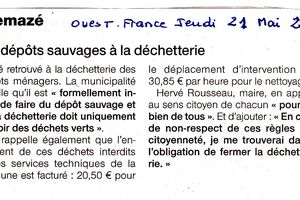 Chemaze: Un article dans Ouest-France sur la déchetterie implantée sur la commune