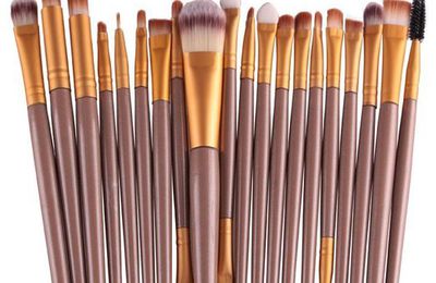 #Voberry® #Professionnel 20 pcs/set Pinceaux - Brosse de #Maquillage / Brush #Cosmétique #Beauté & #Make-up Manche en #Bois #Or 