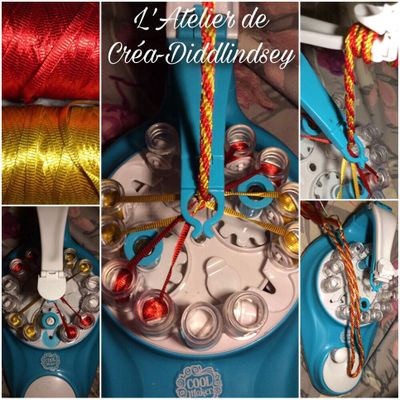 Kumihimo collier 8fils tourbillon jaune et rouge 