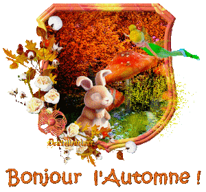 Gif animé Bonjour l'automne avec lapin et fée clochette-a
