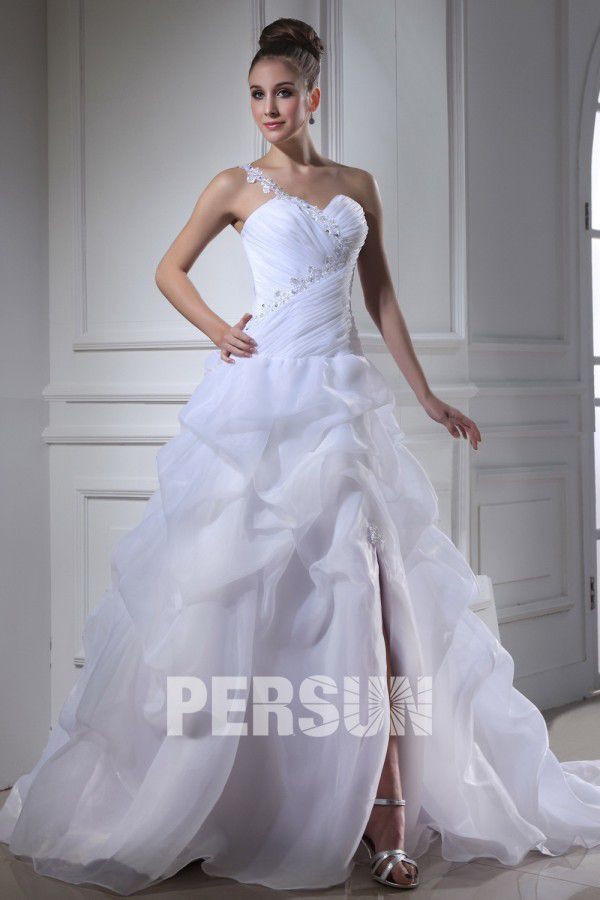 Robe mariée fendue princesse en organza 