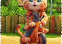 Petit chat roux en scooter - gif - coucou - bonne journée