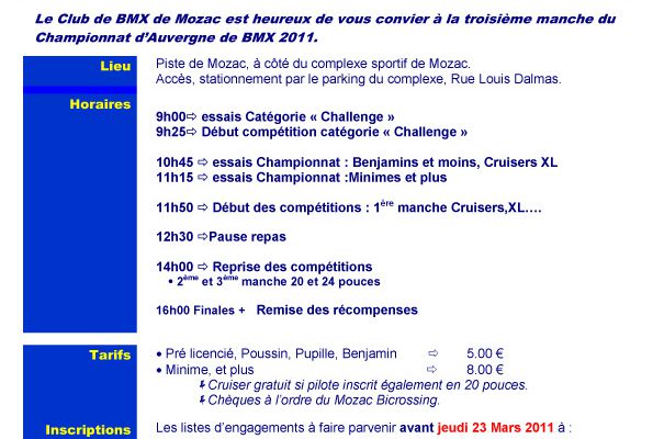 CHAMPIONNAT D’AUVERGNE BMX 2011 3ème MANCHE