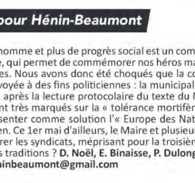 La tribune libre de l'opposition (Hénin-Beaumont c'est vous n°45, juin 2018) 