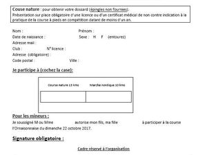 Règlement de la course et bulletin d'inscription