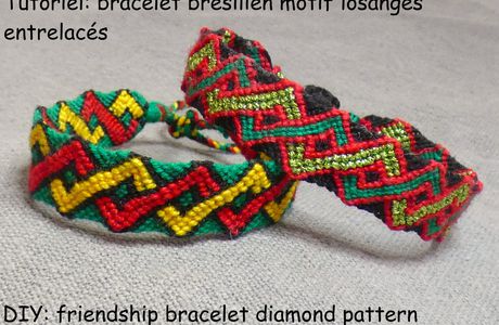 Tutoriel et patron: bracelet brésilien motif losanges entrelacés tressage endroit