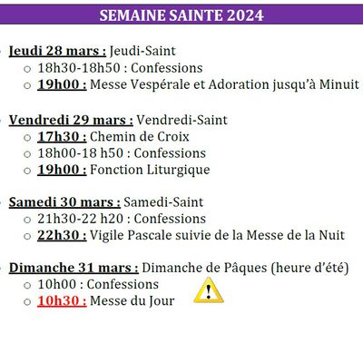 Programme de la semaine Sainte